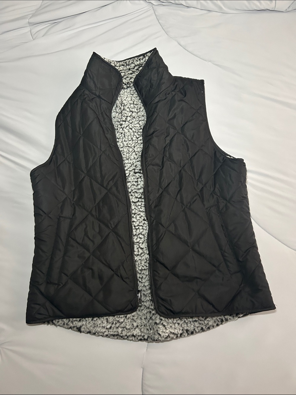 Reversible Quilted Vest with Sherpa Lining